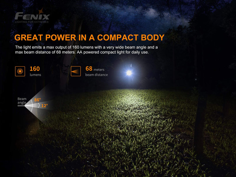 Fenix E12 V2 160 Lumen LED flashlight with EdisonBright AA alkaline battery bundle - NewNest Australia