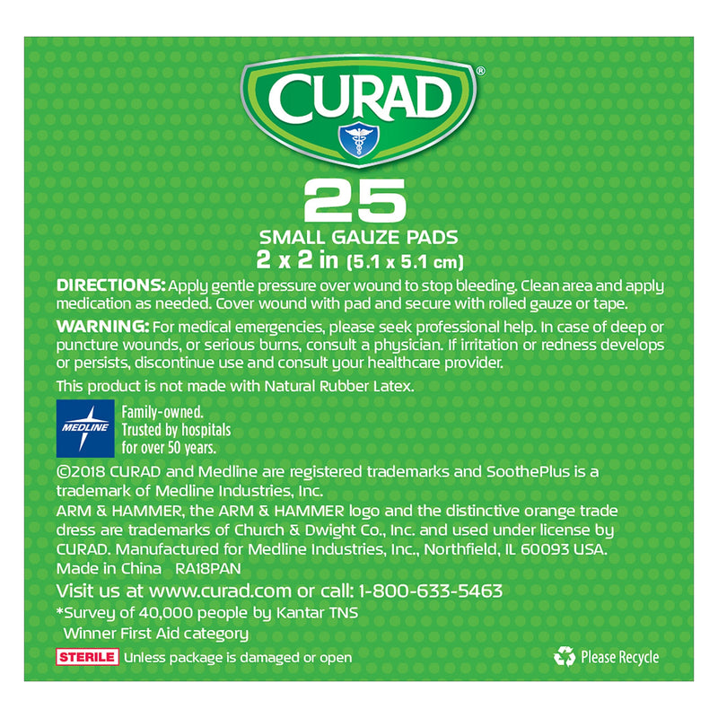 CURAD SoothePLUS Gauze Pads with ARM & HAMMER Baking Soda, 2" x 2", 25 count - NewNest Australia