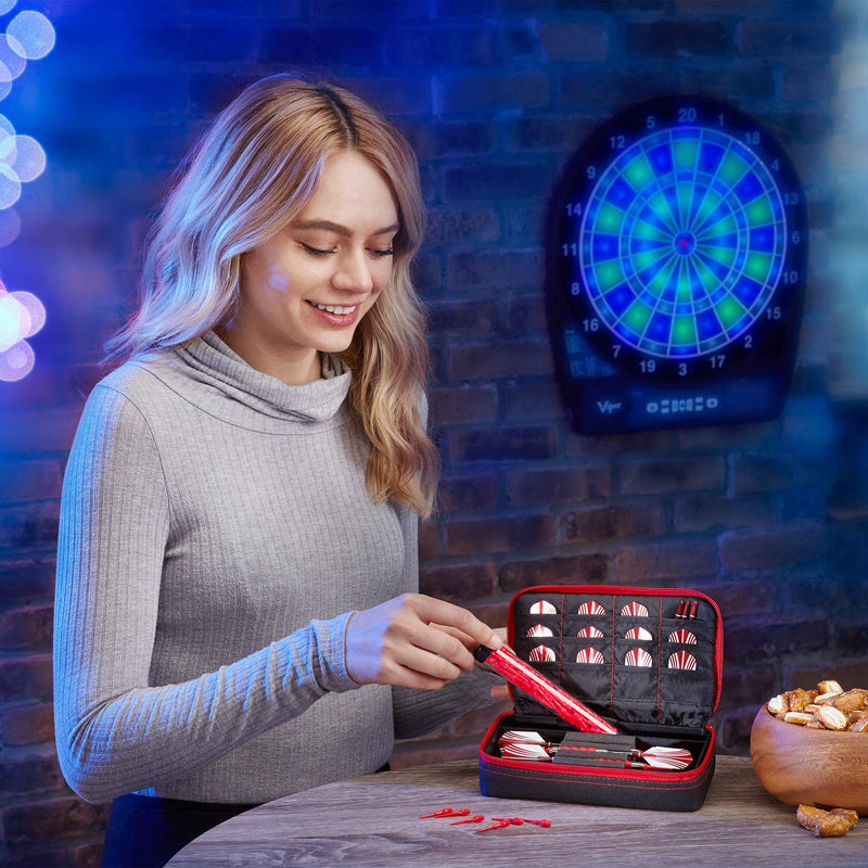 Casemaster Plazma Dart Case for Soft and Steel Tip Darts, Holds 3 Darts and Features Built-In Storage Tube and Pockets for Flights, Tips, Shafts, and Personal Items Ruby Trim - NewNest Australia