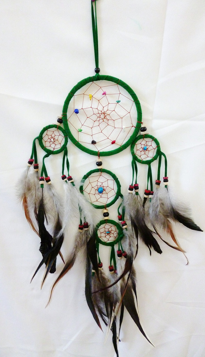 NewNest Australia - Moose546 Green Dream Catchers Hanging Ornaments with Feathers and Beads 4.5" Diameter and 18" Long C-050 