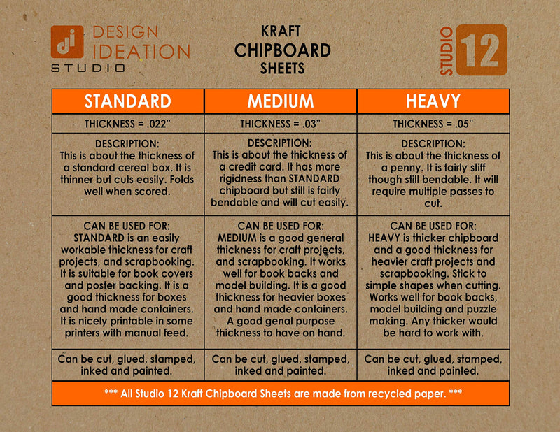 Studio 12 Chipboard Sheets. Medium Weight. Natural Kraft Brown. Great for Model Building, Scrap Booking, Creative Projects and Protecting Valuable Photos and documents. (25 Sheets) (5.5" x 8.5") 5.5" x 8.5" - NewNest Australia