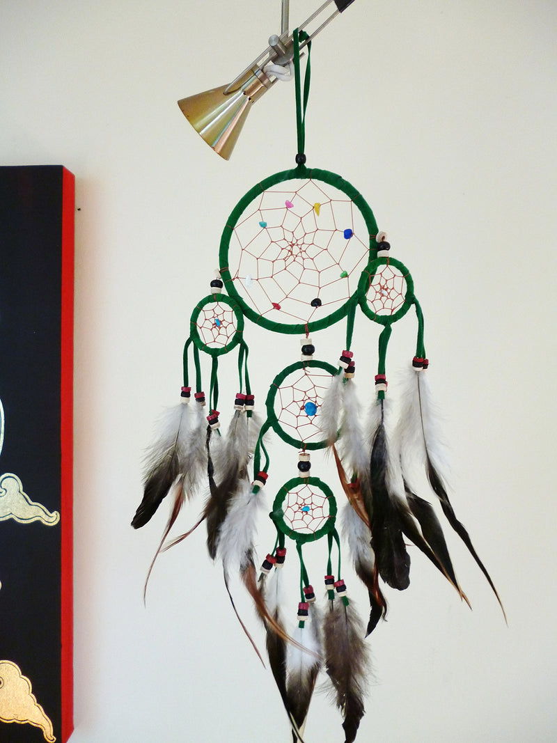 NewNest Australia - Moose546 Green Dream Catchers Hanging Ornaments with Feathers and Beads 4.5" Diameter and 18" Long C-050 