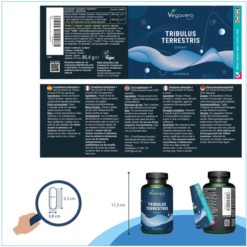 Tribulus Terrestris 600 Mg | 120 Capsules | Highly Dosed Fruit Extract With 91% Saponins Muscle ‚ Testosterone ‚ Energy ‚ Pleasure | No Chemical Additives | Vegan Gelatine From Nature ‚ Vegavero With Free Passion ‚ For You. - NewNest Australia