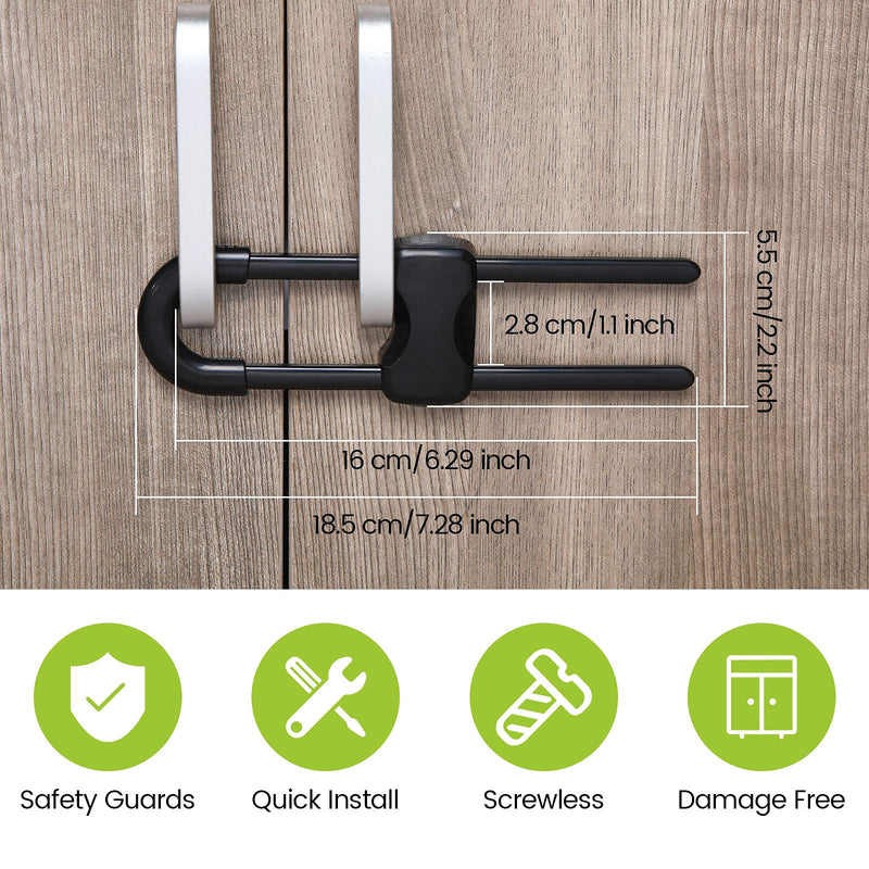 10 Pieces Sliding Cabinet Locks, Child U-Shaped Proofing Cabinet with Adjustable Safety Child Lock, Easy to Use Childproof Latch for Knob Handle on Kitchen Door Storage Cupboard Closet Dresser (Black) Black - NewNest Australia