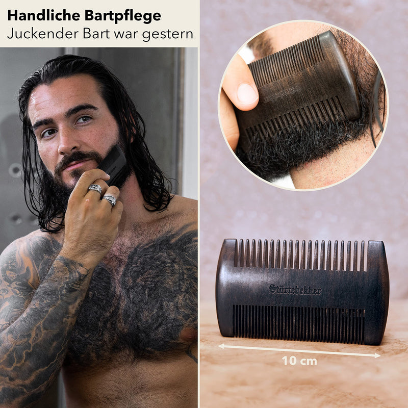 Störtebekker premium wooden beard comb with handmade leather case - perfect gift idea - brings any beard into shape thanks to teeth on both sides - including shaving and beard guide - NewNest Australia