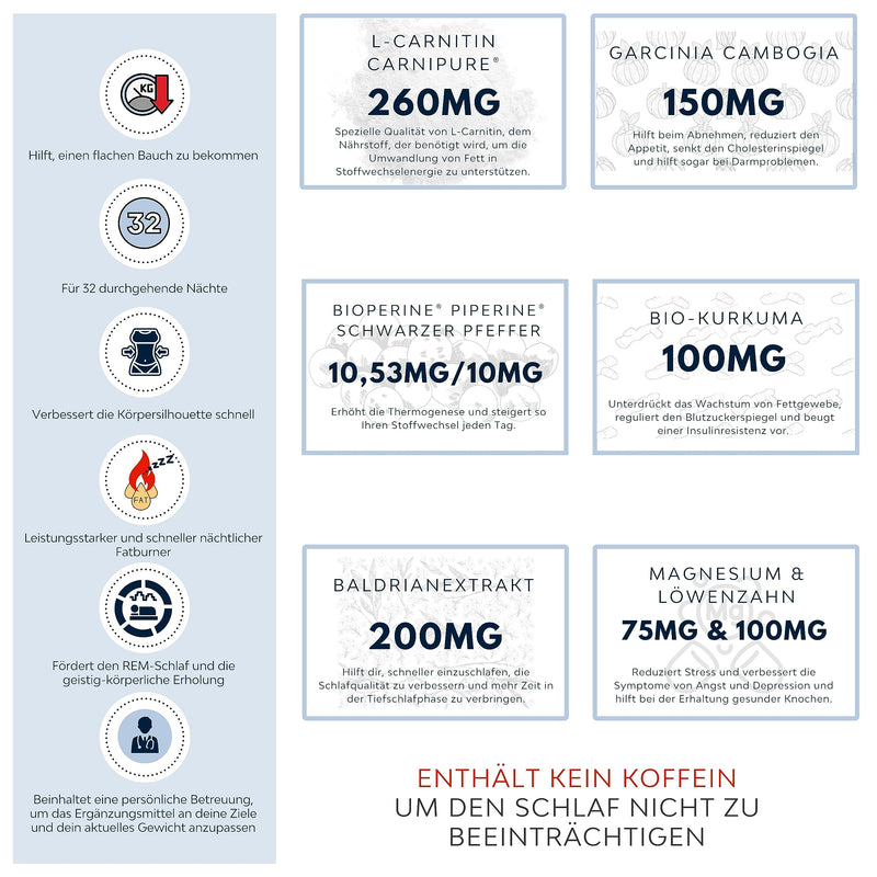 Lose Weight Fast Fat Burner Lean | Fat Burner & Muscle Recovery At Night Caffeine Free, Better Rem Sleep | L Carnitine, Garcinia, Bioperine, Turmeric, Valerian & Magnesium | High Dose & Vegan - NewNest Australia