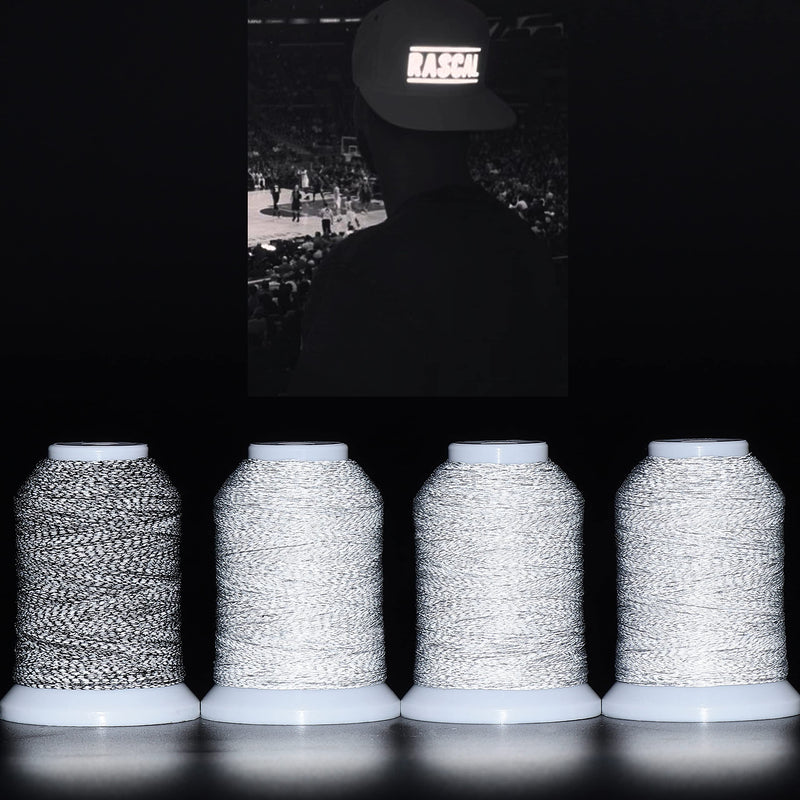 New brothread 4 Spools Reflective Embroidery Machine Thread (3 White +1 Black) 30WT 500M(550Y) Each Spool for Embroidery, Quilting and Sewing - NewNest Australia