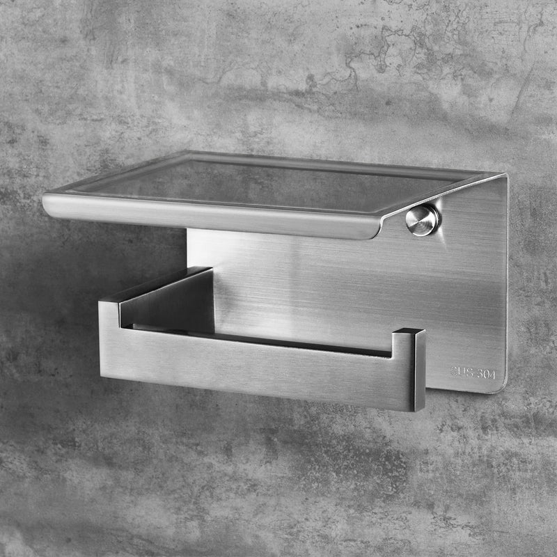 HITSLAM Brushed Nickel Toilet Paper Holder Adhesive, Stick on Silver Toilet Paper Holder with Shelf, Self Adhesive No Drill or Wall-Mounted with Screws for Bathroom - NewNest Australia