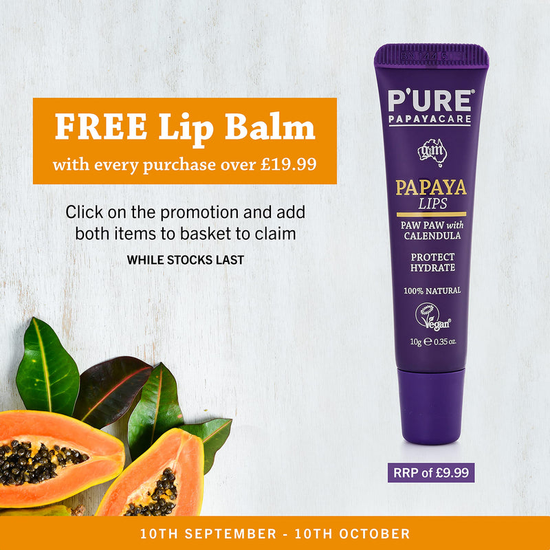 P'URE PAPAYA CARE Natural Vegan LIP BALM for Dry Chapped Lips with Shea Butter, Calendula - Papaya Lips - 10g Purple - NewNest Australia