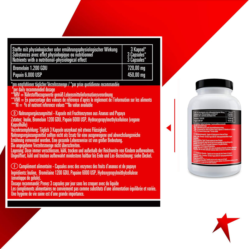ENZYME COMPLEX BROMELAIN 1200 GDU & PAPAIN 6000 USP | Highly dosed with 1,170 mg enzymes per serving | tested pharmaceutical quality | Tin of 120 capsules | Premium quality made in Germany - NewNest Australia