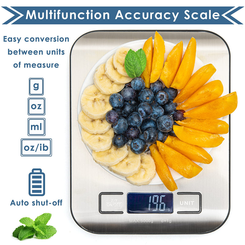 Digital Kitchen Scale Food Multifunction Accuracy Digital Scale LCD Display 11LB 5KG, Food Scales Digital Weight Grams and Oz, Baking Scale, Stainless Steel Small Food Scale by Moss and Stone - NewNest Australia