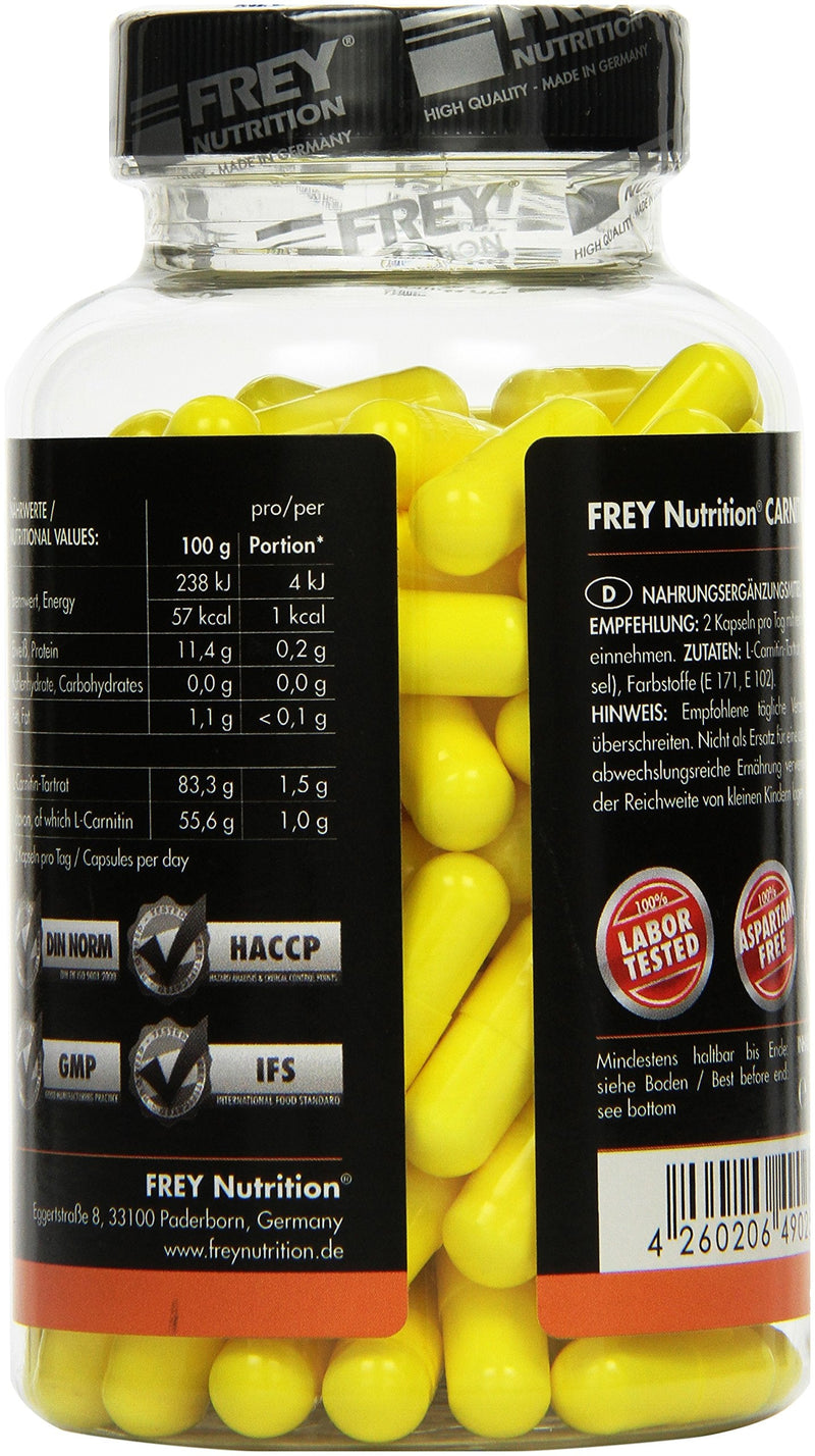 Frey Nutrition Carnitin Caps, 120 Capsules - World'S Highest Quality L-Carnitine - Purest L-Carnitine With Carnipuretm From Lonza - Laboratory Tested & High Dosage - Made In Germany - NewNest Australia