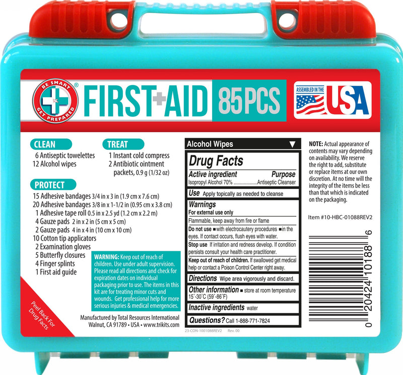 Be Smart Get Prepared 85 Piece First Aid Kit In Durable Plastic Case, Compact, 0.69 Pound - NewNest Australia
