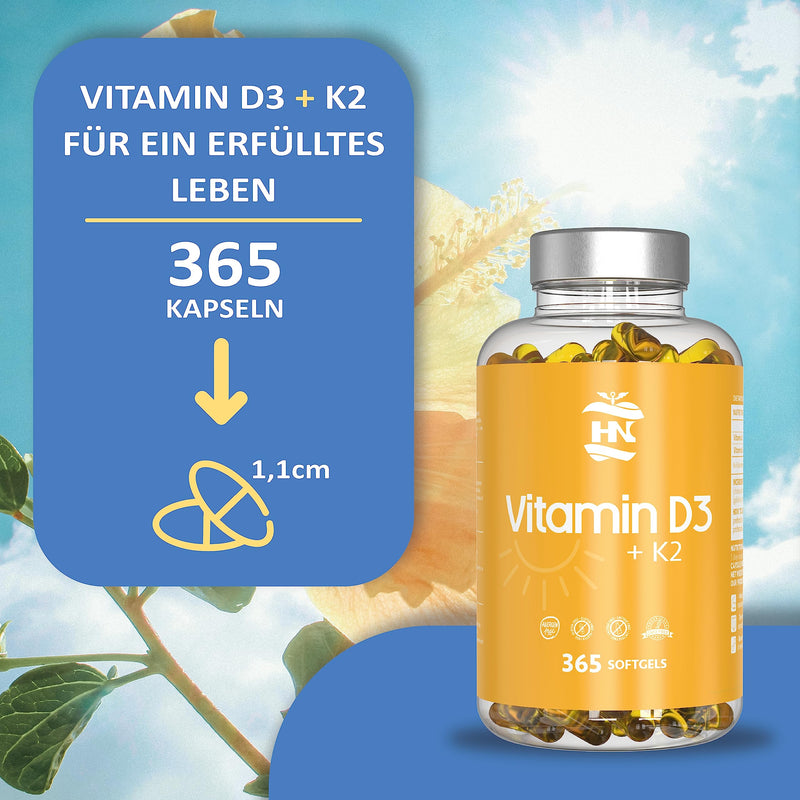 Vitamin D. (5000 IU) 365 Capsules Vitamin D3 + K2 High Dose Supports Immune and Bone Function High Concentration Antioxidants Antifettiga Soft Capsules Premium - NewNest Australia