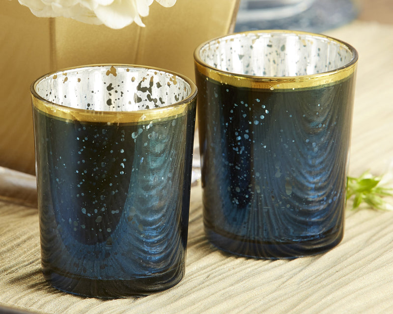 NewNest Australia - Kate Aspen Mercury Glass Tea Light Holder, Wedding/Party Decorations (Set of 4), Navy/Gold UNIT 