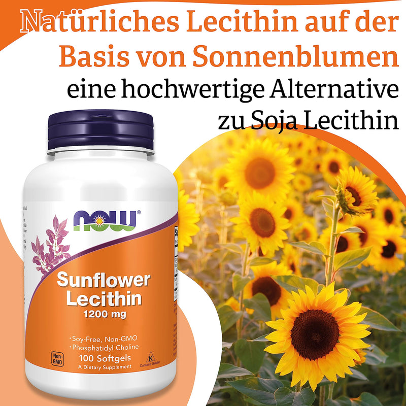 Now Foods, Sunflower Lecithin, 1,200mg, High Dose, 100 Soft Capsules, Laboratory Tested, Soy Free, Gluten Free, Non-GMO 100 Unità (Confezione da 1) - NewNest Australia