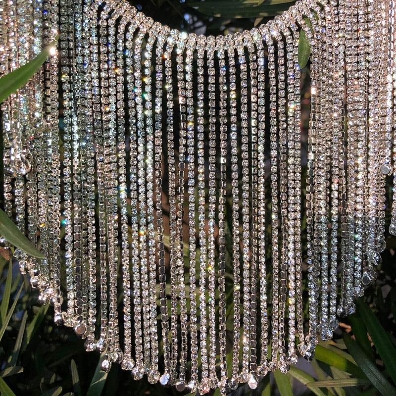 Dowarm 0.5 Yard Crystal Rhinestone Fringe Trim Silver Long Tassel Fringe Applique Trim Diamond White Crystal Chain Trim for Crafts Clothes Bridal Bouquet (Crystal Clear, Long Tassel) Crystal Clear - NewNest Australia