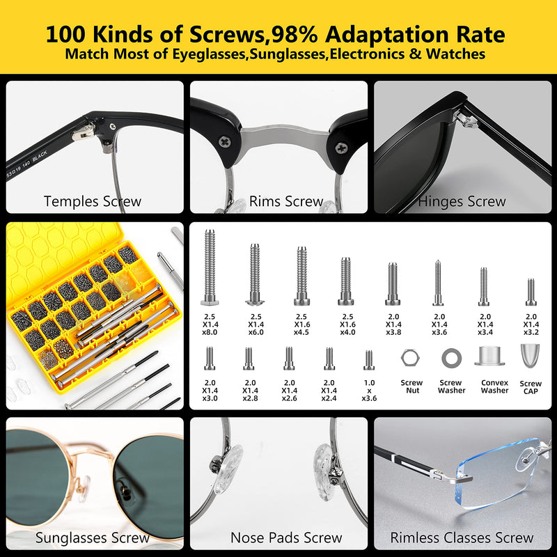 Eyeglass Repair Kit, Hiketolight Glasses Repair Kit with 1100pcs Eyeglass Screws Include Nose Pads, Precision Screwdriver Tool Set and Tweezers for Eyeglasses, Sunglasses, Watch Clock Spectacle Repair - NewNest Australia