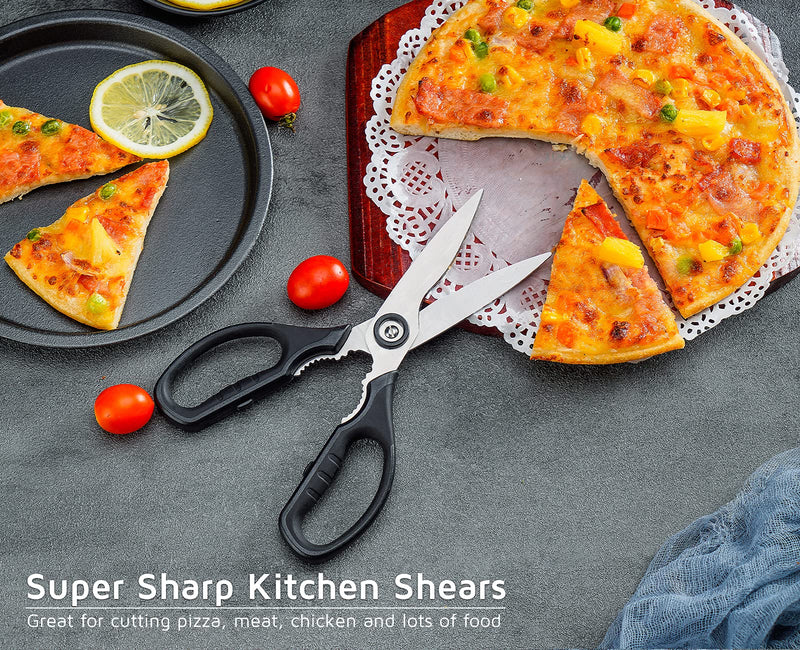 WELLSTAR Heavy Duty Kitchen Scissors, Sharp Kitchen Scissors Multipurpose Utility Stainless Steel Scissor, Kitchen Shears for Chicken,Meat, Vegetables, Herbs, BBQ, Bones, Nuts,2-Piece Set Black - NewNest Australia