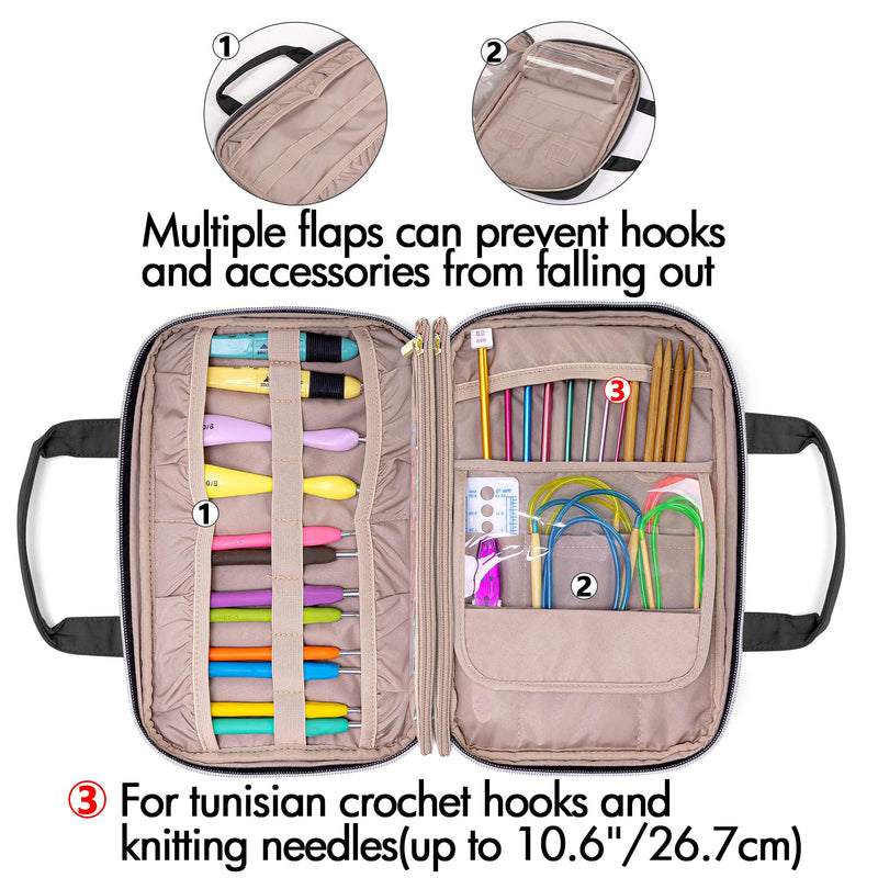 YARWO Knitting Needles Case (up to 10.6"), Crochet Hooks Organizer with Double Handle for Circular Knitting Needles and Knitting Accessories, Black (Bag Only) - NewNest Australia
