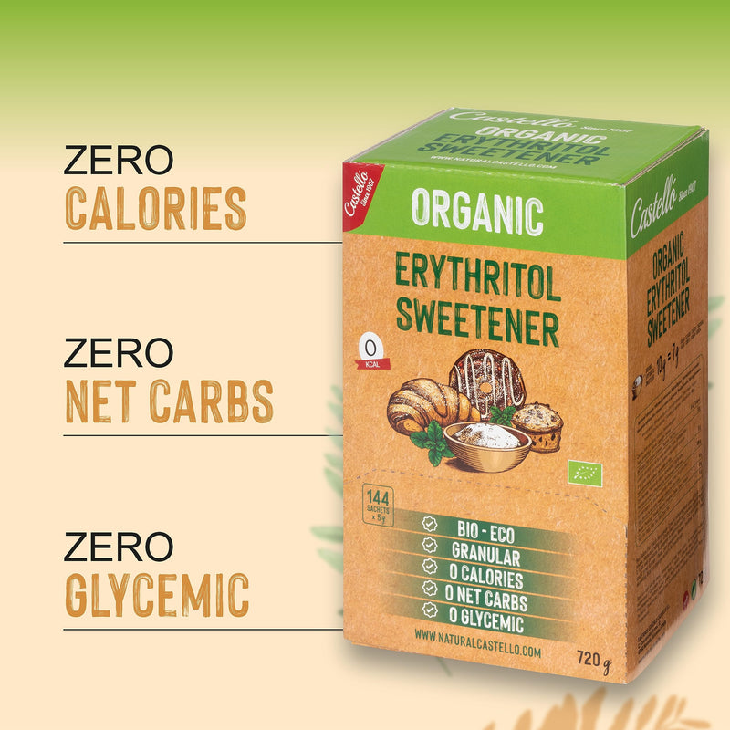 Natural Erythritol Bio Organic | 144 Bags Of 5G | Sugar Substitute - Keto And Paleo - 0 Glycemic Index - Calorie Free - 0 Net Carbs - No Gmo - Castello Since 1907-720 G - NewNest Australia