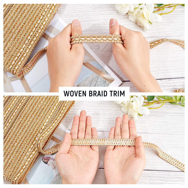 FINGERINSPIRE Gold Braid Trim 5/8" X 12.5 Yards Polyester Ribbon Woven Gimp Fringe Trim for Costume DIY Crafts Sewing Jewelry Making Home Decoration - NewNest Australia