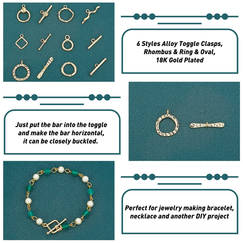 PH PandaHall 24 Sets Toggle Clasps, 6 Style Hook Ring Toggle 18K Gold Oval Ring Rhombus Toggle Clasps OT End Clasps Connectors Bar and Ring Clasps for Jewelry Bracelet Necklace Making - NewNest Australia
