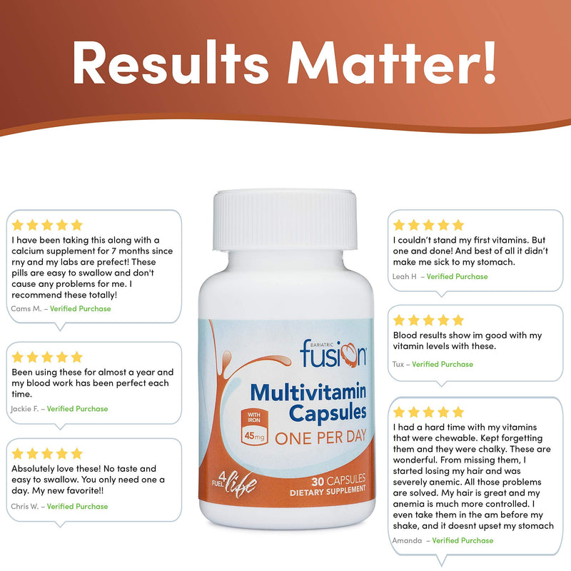 Bariatric Fusion Bariatric Multivitamin ONE per Day Capsule with 45mg of Iron for Post Bariatric Surgery Patients Including Gastric Bypass and Sleeve Gastrectomy, 30 Count, 1 Month Supply 30 Count (Pack of 1) - NewNest Australia