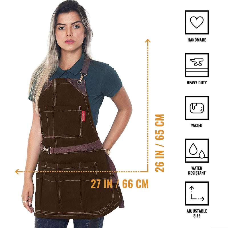 Under NY Sky Tool Brown Apron – Heavy-Duty Waxed Canvas, Leather Reinforcement, Extra Pockets – Adjustable for Men, Women – Pro Mechanic, Woodworker, Blacksmith, Plumber, Electrician, Welder Aprons - NewNest Australia
