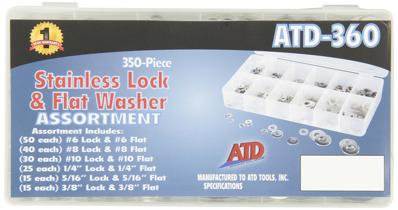 Advanced Tool Design Model ATD-360 350 Piece Stainless Lock and Flat Washer Assortment - NewNest Australia