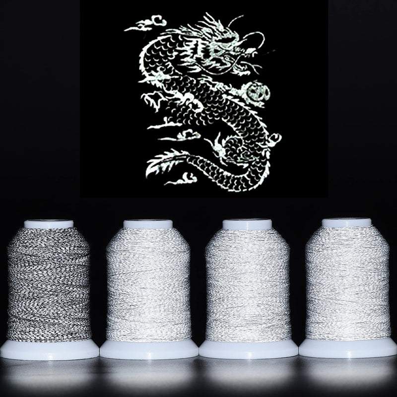 New brothread 4 Spools Reflective Embroidery Machine Thread (3 White +1 Black) 30WT 500M(550Y) Each Spool for Embroidery, Quilting and Sewing - NewNest Australia