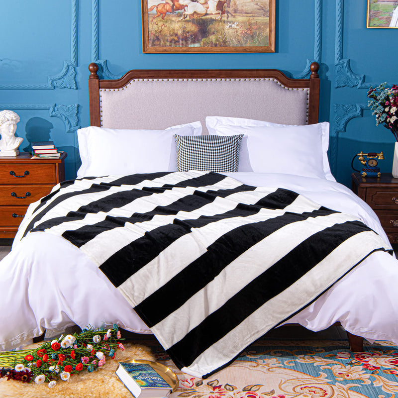 NTBAY Flannel Throw Blanket, Super Soft with Black and White Stripe (51"x68") Throw(51"x68") - NewNest Australia