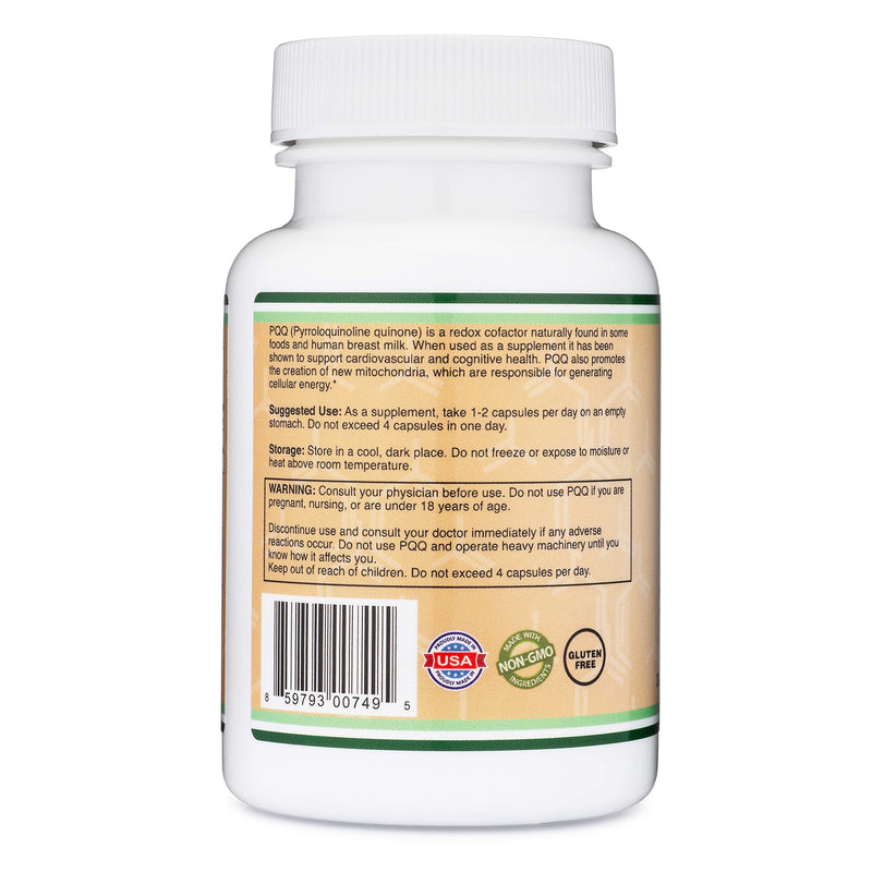 PQQ Supplement - 20mg, 60 Capsules (Pyrroloquinoline Quinone) Promotes Mitochondria ATP Coenzyme Levels, Energy Optimizer and Sleep Quality Support by Double Wood Supplements - NewNest Australia