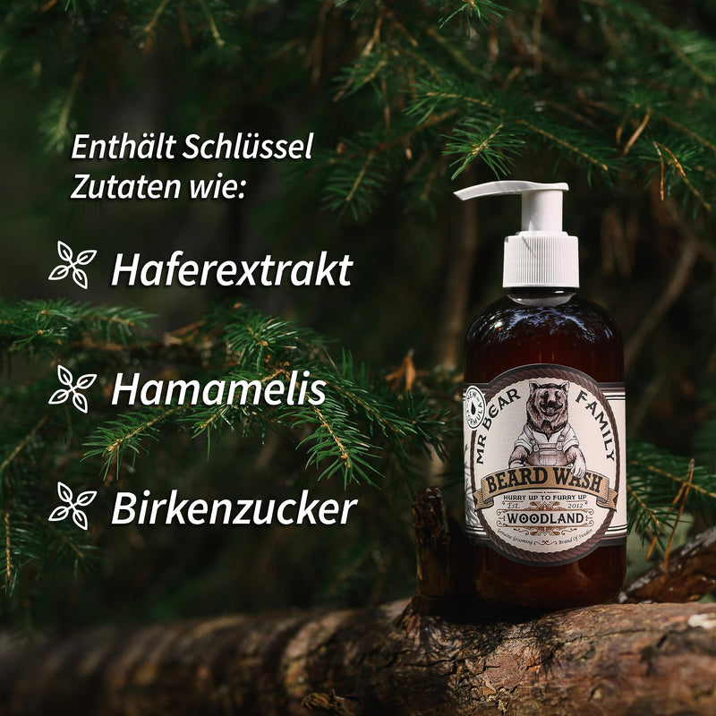 Mr Bear Family Natural Beard Shampoo for Men 250ml - Woodland - more moisture for a fuller, healthier beard - 2-in-1 beard soap and beard conditioner - Beard Shampoo Men - NewNest Australia