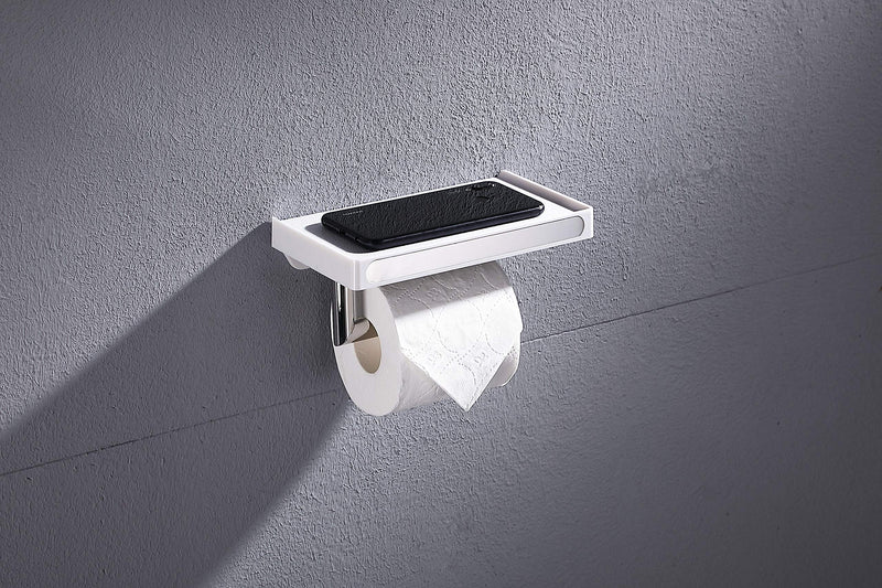 YISMAN Toilet Paper Holder White Bathroom Tissue Roller Hanger with Cell Mobile Phone Shelf Wall Mounted - NewNest Australia