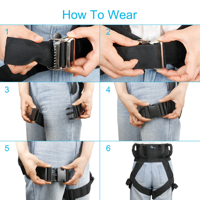 REAQER Gait Belt with Leg Loops Transfer Belt with Handles Metal Buckle Medical Nursing for Seniors, Handicap and Doctors Caretaker Physical Therapists Waist Size(30”-43”) - NewNest Australia