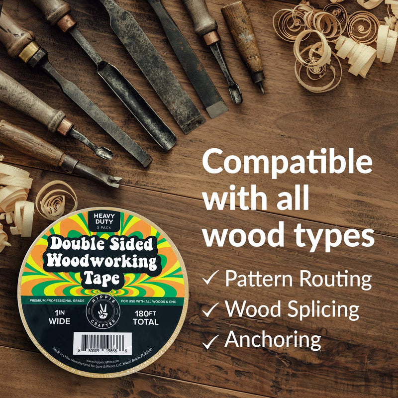 3 Pk Double Stick Tape for Woodworking - 1 inch Wide Wood Tape Double Sided for Woodworkers - 3 Packs 1" x 60 Feet (180FT Total) - NewNest Australia