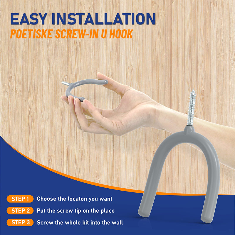 POETISKE Screw in U Utility Hooks Wall Mount Garage Storage Organizer Hanger Hanging Shovels Broom Guitar Garden Tools Heavy Duty Vinyl Holder 16pack - NewNest Australia
