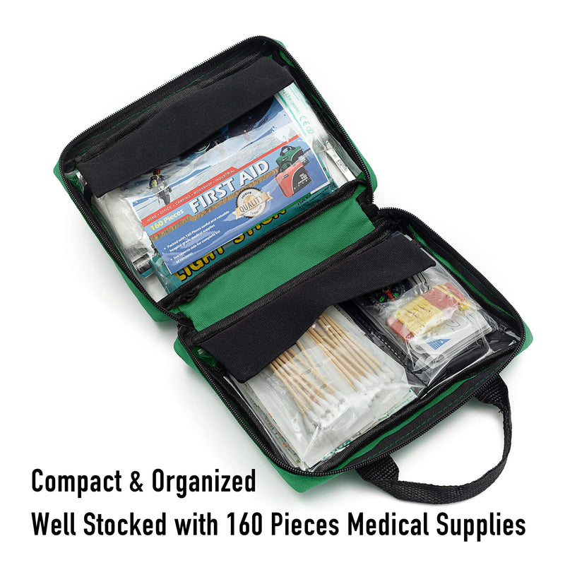 160 Piece Compact First Aid Kit Bag - Including Cold (Ice) Pack, Emergency Blanket, Moleskin Pad,Perfect for Travel, Home, Office, Car, Camping, Workplace (Green) Green - NewNest Australia