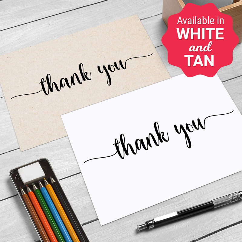 321Done Thank You Note Cards (Set of 50) 3" x 5" - Blank on Back - Made in USA, Cute Modern Script Kraft Tan Thick Cardstock, Small Small (3 x 5 inches) No Envelopes - Blank on Back - NewNest Australia