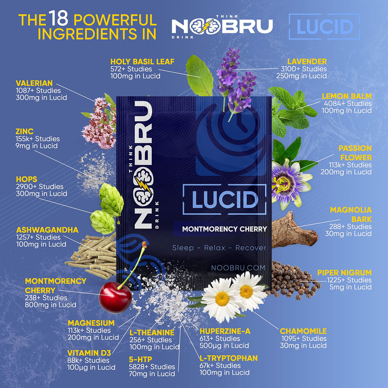 Noobru Lucid Nootropic Sleep Powder Drink for Deep Quality Dream Sleep with Magnesium, Ashwagandha, Valerian, Lemon Balm and Vitamin D for Deep, Quality Sleep, Stress and Restoration. - NewNest Australia