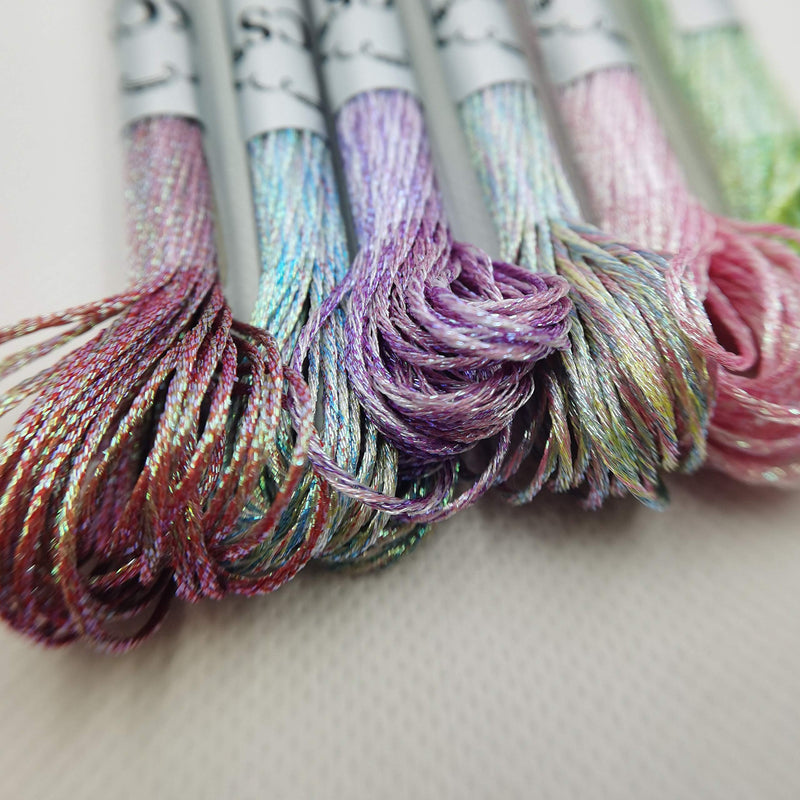 KCS 6-Strand Cross Stitch Metallic Variegated Pearl Shiny Embroidery Floss (6 skeins, Multicolored 2) - NewNest Australia