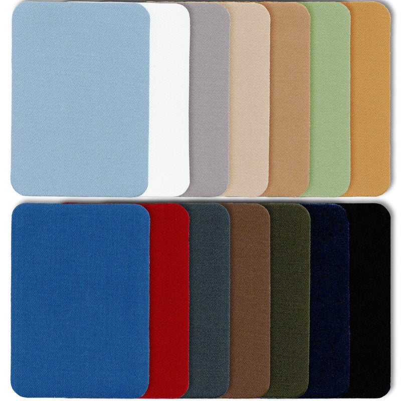 ZEFFFKA Premium Quality Fabric Iron-on Patches Inside & Outside Strongest Glue 100% Cotton Blue Gray Beige Brown Yellow Red Green Repair Decorating Kit 14 Pieces Size 3" by 4-1/4" (7.5 cm x 10.5 cm) - NewNest Australia
