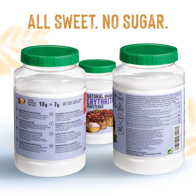 Natural Erythritol - Granulated Sugar | 10G = 7G Sugar | Natural Sugar Substitute - 0 Calories - 0 Glycemic Index - Keto And Paleo - 0 Net Carbs - No Gmo - Castello Since 1907-1Kg - NewNest Australia