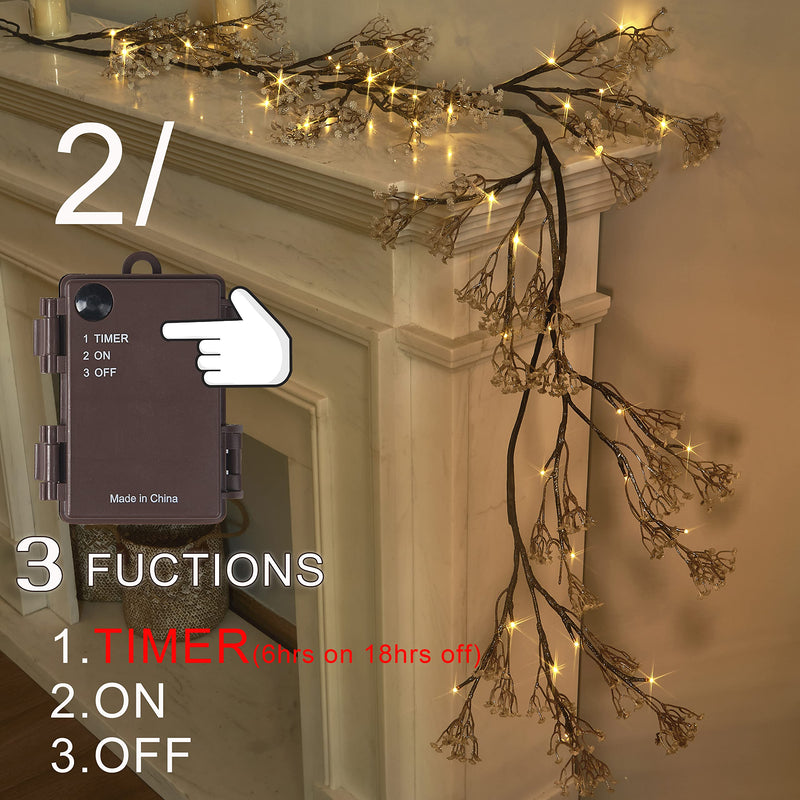 Fudios Lighted Garland with Timer 48 LED 6FT Battery Operated for Fireplace,Artificial Baby Breath Vines with Lights for Mantle Spring Flower Wedding Party Decoration Valentine Gift Baby Breath Garland - NewNest Australia