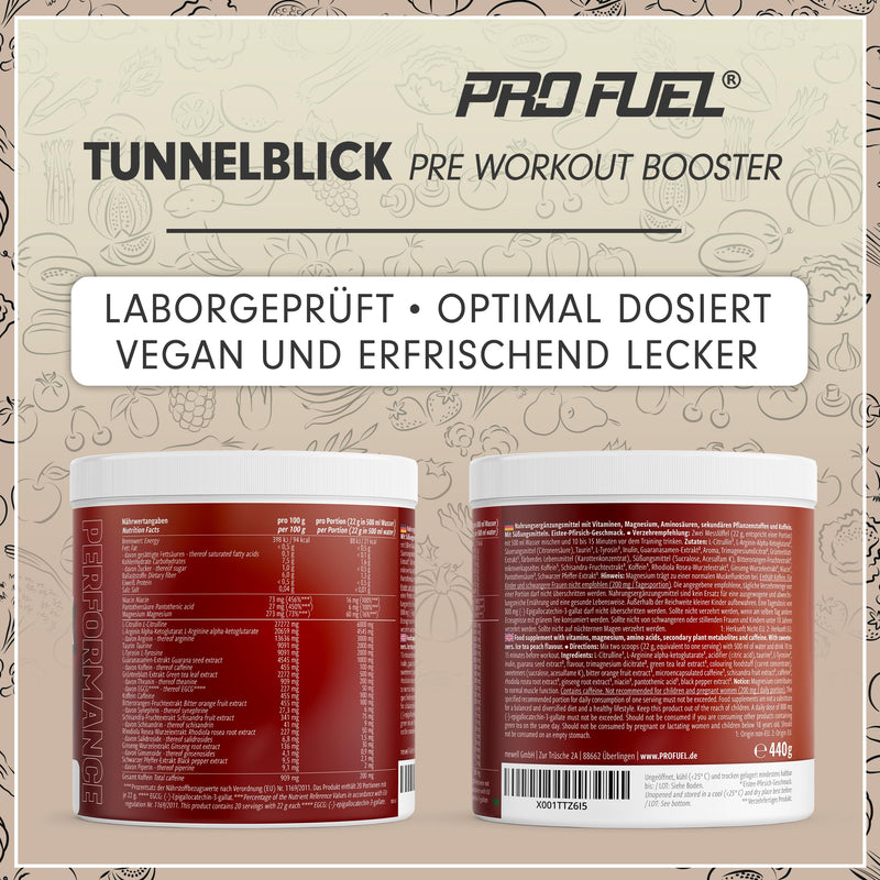 Pre-workout booster ICED TEA PEACH 440g - incredibly delicious - TUNNELBLICK training booster with citrulline, arginine, taurine, caffeine, guarana and magnesium - optimally high dosage - 100% vegan 20 portions (pack of 1) - NewNest Australia