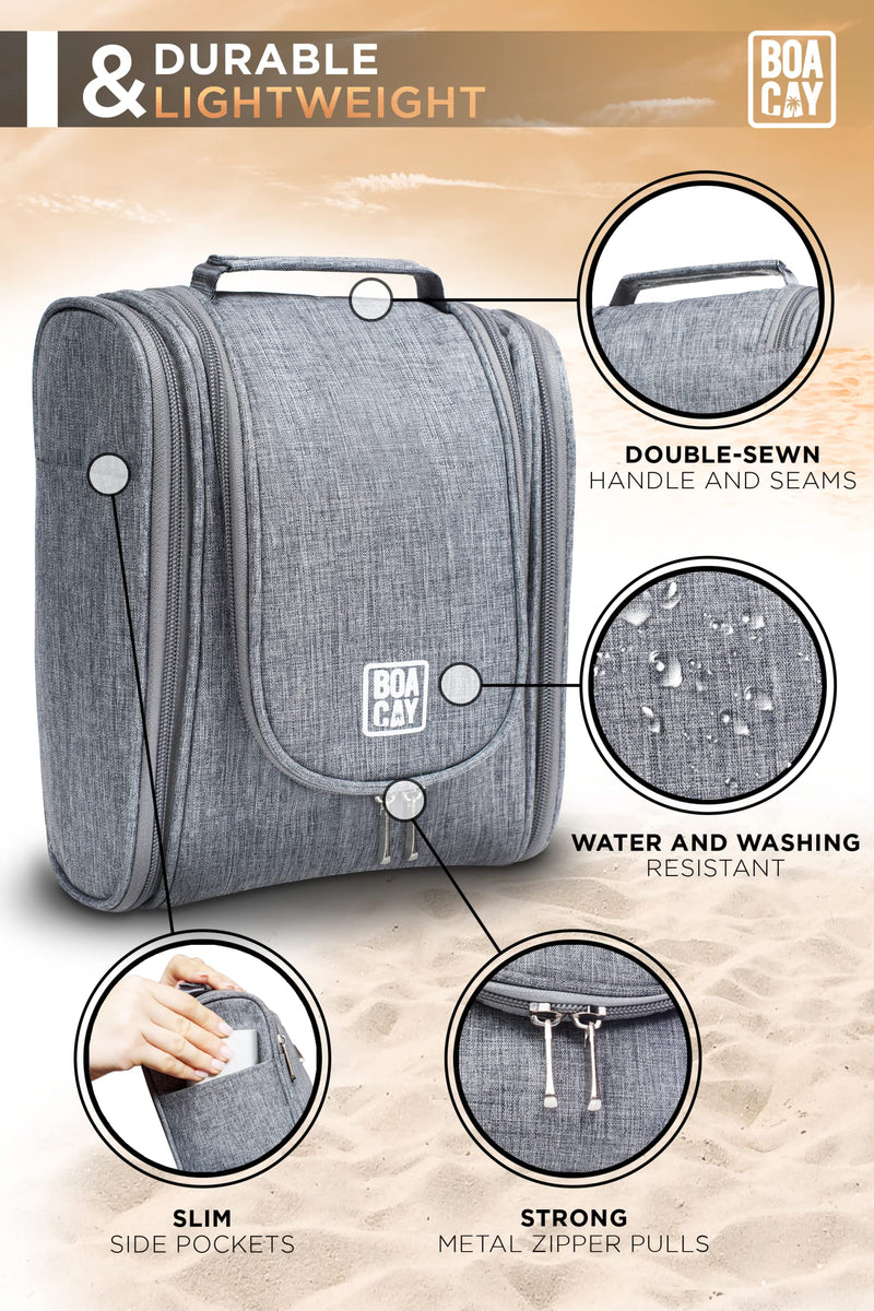 Premium Hanging Travel Toiletry Wash Bag for Women and Men, Bathroom, and Shower Organizer Kit with Elastic Band Holders for Toiletries, Cosmetics, Makeup, Brushes, Accessories '(M) Quartz Gray - NewNest Australia