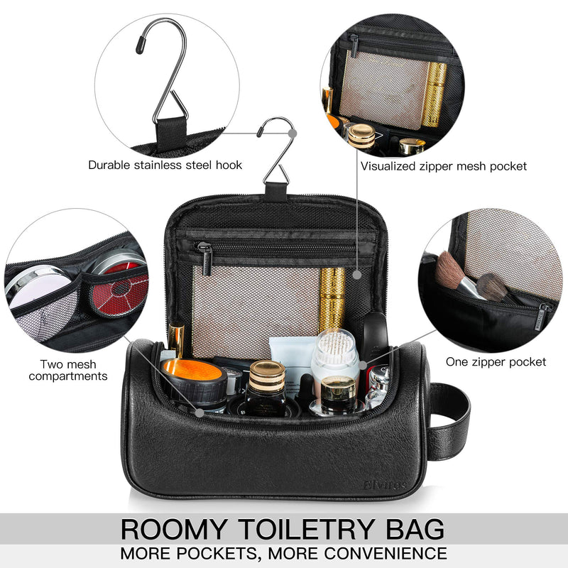 Elviros Water-Resistant PU Leather Toiletry Bag for Men Travel Wash Bag Shaving Dopp Kit Bathroom Gym Toiletries Makeup Organizer with Free Wet Dry Bag (Black-Medium) Black-medium M - NewNest Australia