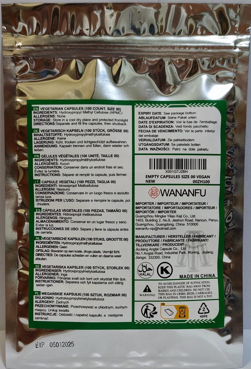 WANANFU Size 00 Empty Capsules Vegetarian (100 Count) Bundle with Micro Lab Spoon with Powder Tamper, Compatible with Capsule Filling Machine 100 Count (Pack of 1) - NewNest Australia