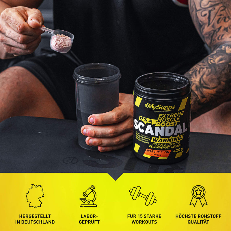 My Supps Scandal - Pre Workout Booster - Your High Dose Workout Booster For Every Day - With Extra Citrulline, Caffeine & Creatine, Made In Germany - 420 G (Green Apple) - NewNest Australia